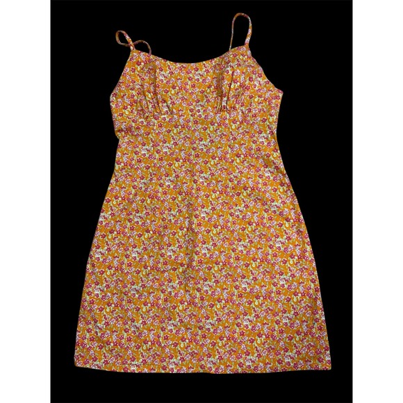 Wild Fable Orange Floral Ruched Back Cutout Spaghetti Strap Mini Dress Size S - Picture 5 of 7